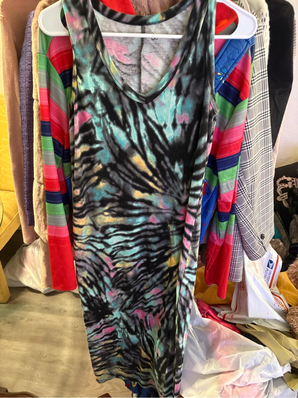 SO Multicolor Tie-Dye Maxi Dress with Black Accents